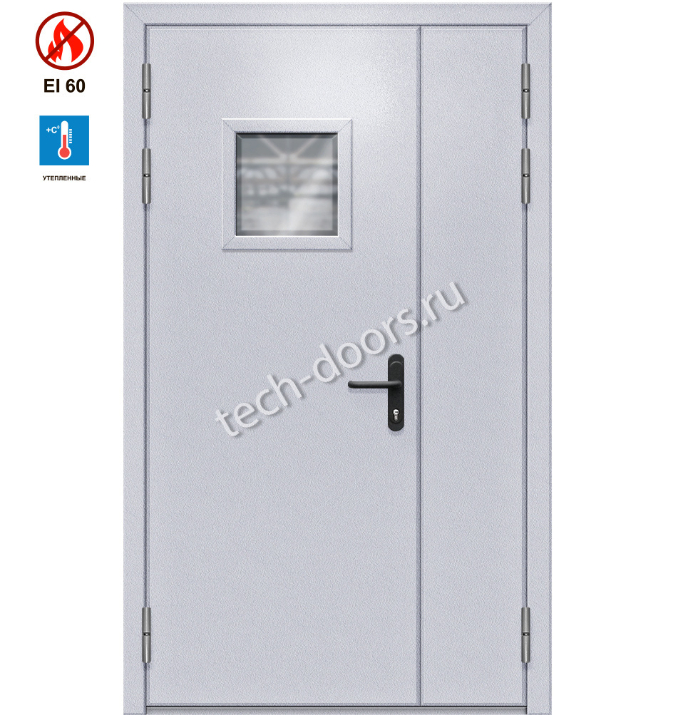 Дверь полуторная противопожарная металлическая EIW-60 1350x2050